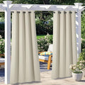 NICETOWN 2 Panels Outdoor Patio Curtains Waterproof, Stainless Steel Grommet Porch Decor Thermal Insulated Windproof Weighted Curtains for Outdoor Open-air Film, Beige, W52 x L84 Inch