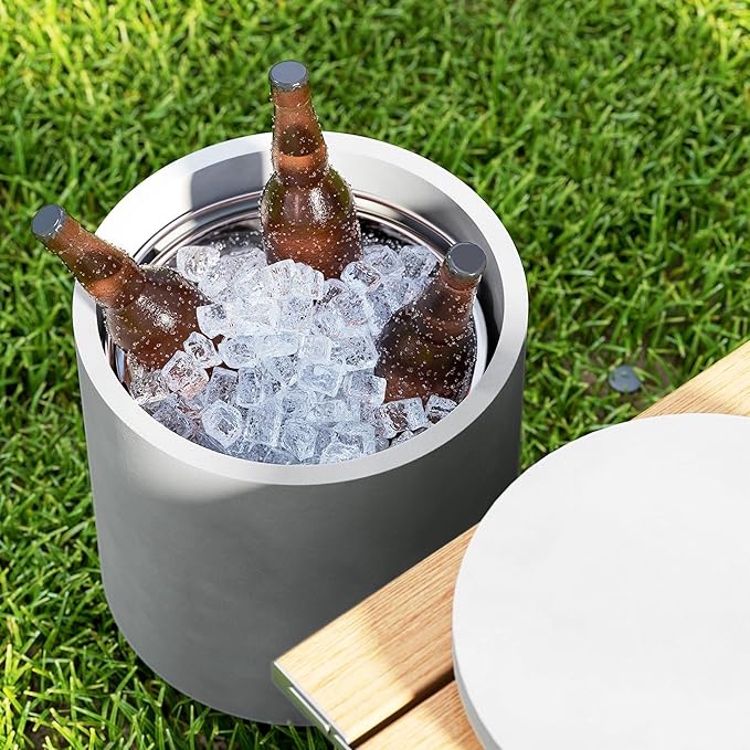 HOMCOM 2.6 Gal Outdoor Cooler Side Table, 3-in-1 Cool Coffee Table with Storage, Removable Ice Bucket and Lid, Concrete Small Patio Table for Party, Poolside, Deck, Gray