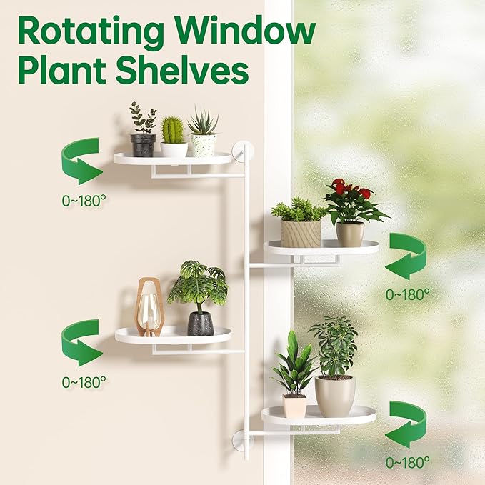 Rotating Window Shelves for Multiple Plants Indoor,4-tier Metal Corner White Plant Stand Holder Floating Hanger Shelf for Wall，Windows Sill Gifts for Planter Lover to Enhance Home Decor