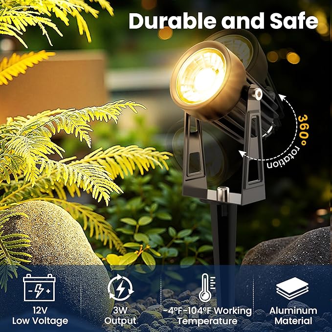 All-in-One Outdoor Low Voltage Landscape Lighting Kit, LED Landscape Spot Lights with 60W Transformer and 65FT Wire, Waterproof Outside Spotlights for Yard, Garden, Tree, Pathway, House, 3000K, 8 Pack