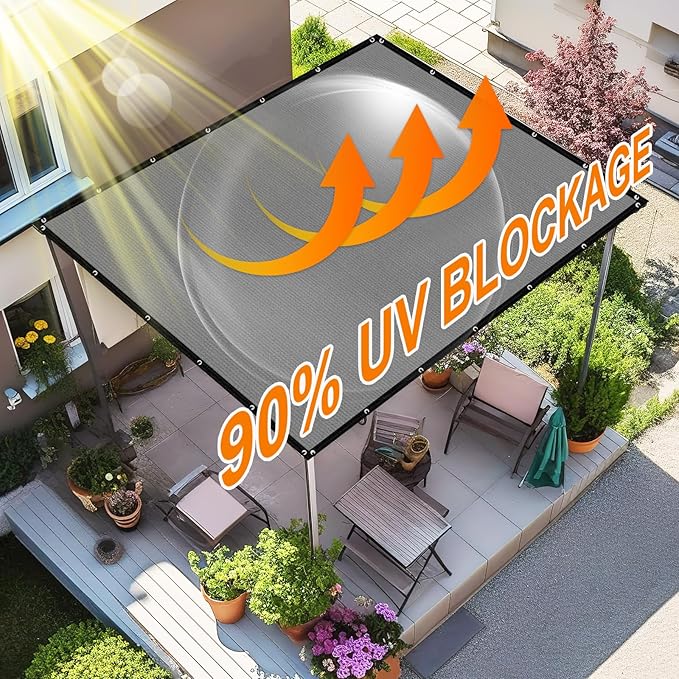 Artpuch 90% Sun Shade Cloth, 5 x 8 FT Pergola Shade Cover Canopy with Grommets, Sun Screen Fabric Tarp for Patio, Outdoor, Garden, Backyard, Light Grey