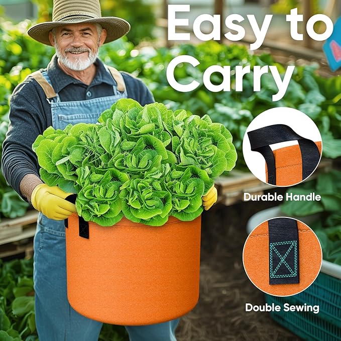 15 Gallon Potato Grow Bags - 6-Pack 350g Heavy Duty Thick Nonwoven Fabric Pots with Durable Handles, Large Potatoes Grow Bags 15 Gal with Flap, Aeration Fabric Containers with 6 Pcs Plant Labels