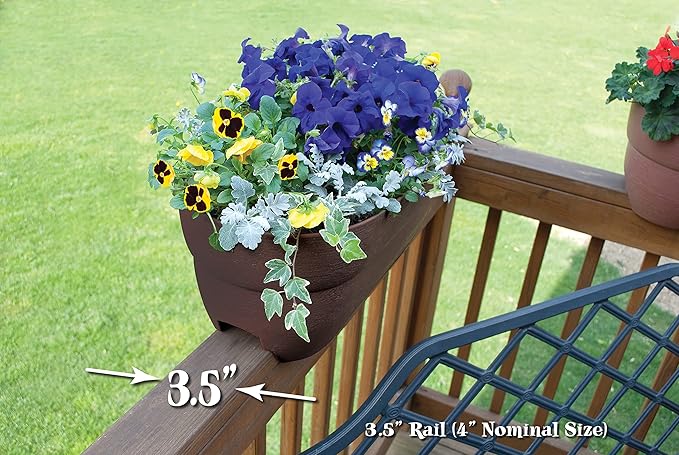 Emsco Group Bloomers Railing Planter with Drainage Holes – 24" Weatherproof Resin Planter – Brown, Plastic
