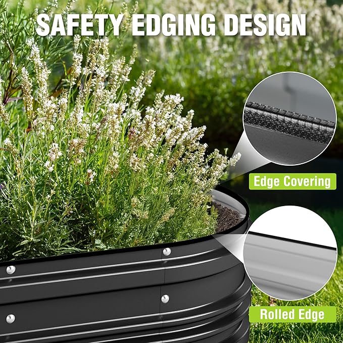 WORKPRO 2PK 4x2x1ft Outdoor Galvanized Raised Garden Bed Kit, Rust & Corrosion Protection, Easy Assembly, Safe Edge, Ideal for Vegetables & Flowers, Black