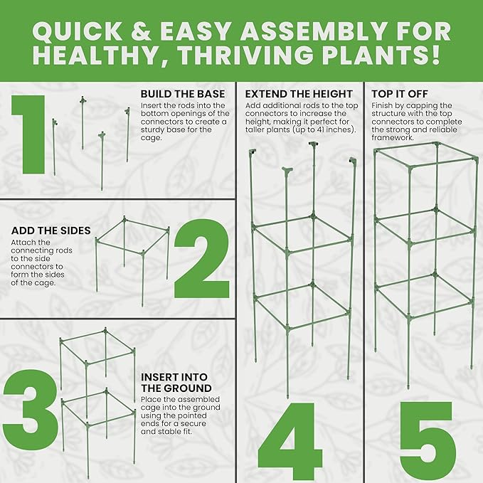 Tomato Cage Square - Large Trellis Stakes and Plant Support Structures for Vegetables and Climbing Plants - Tall Tomato Cages for Garden, Pots, Raised Garden Bed Outdoor Supplies (1 Pack - Up to 41")