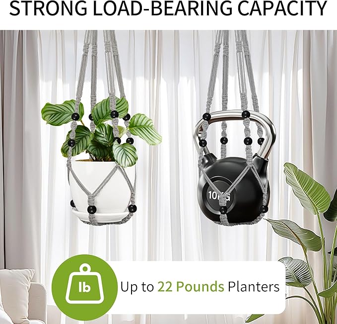 Macrame Plant Hanger - Fits 4 to 15 inches Pots for Indoor Outdoor, 43"/35"/29" Different Sizes Set, Gray (POTS NOT Included)