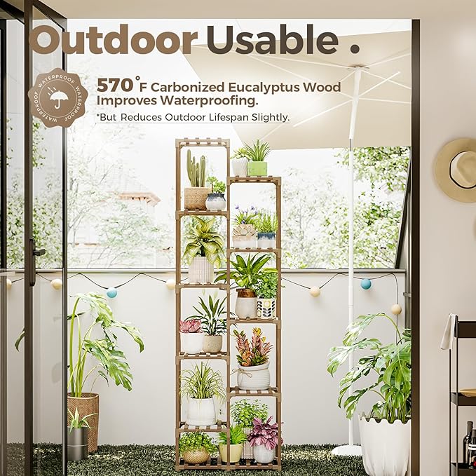 Bamworld Plant Stand Indoor Outdoor 11 Tier Tall Large Wood Plant Shelf Multi Tier Flower Stands Garden Shelves Wooden Plant Display Holder Rack for Living Room Corner