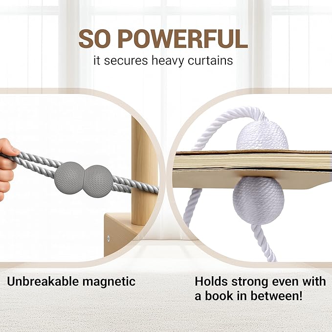 Hion Magnetic Curtain Tiebacks Grey 2pcs, Curtain Tiebacks Buckles Holdbacks Holders Hooks Clip for Home Bedroom Office Decorative Curtain