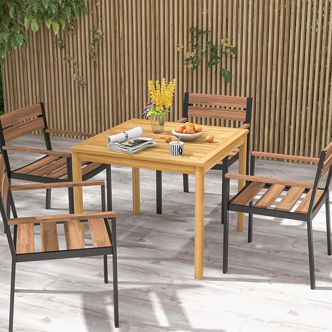 Tangkula 36" Square Outdoor Dining Table, Acacia Wood 4-Person Patio Dining Table with 1.9" Umbrella Hole, Farmhouse Patio Bistro Table, Indoor Outdoor Dining Furniture for Yard Deck Lawn