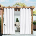 NICETOWN 2 Panels Outdoor Curtains Waterproof Fixed Grommet/Back Tab on Top & Bottom, Thermal Insulated Windproorf Sun Blocking Outdoor Drapes with Rope for Patio/Gazebo, W52 x L84, Pure White