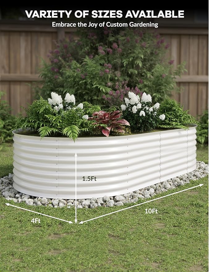 GarveeLife 10x4x1.5 ft Galvanized Raised Garden Bed - 18“ Tall Metal Planter Box for Vegetables, Flowers, Herbs, Rust-Resistant Outdoor Garden Box, Easy Assembly Raised Beds for Gardening, Beige