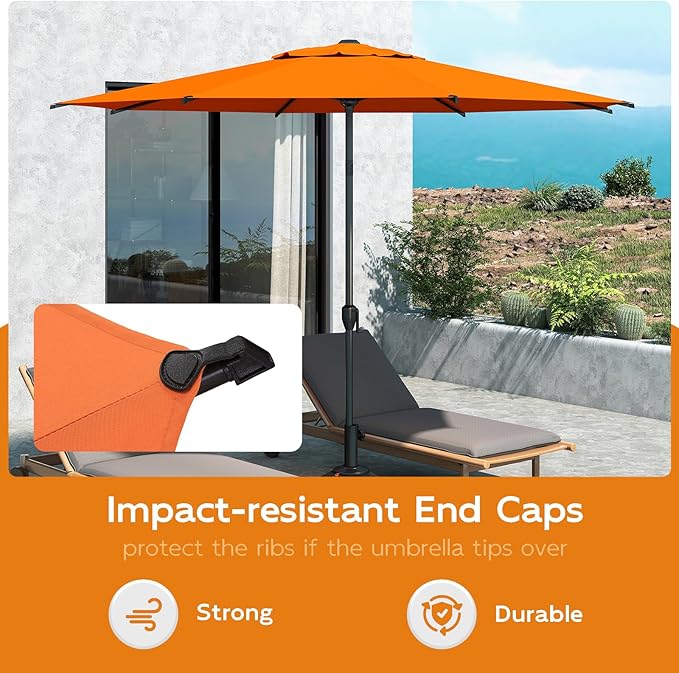 Abba Patio 9FT Lyon Outdoor Patio Umbrella Outdoor Table Umbrella with Crank Market Umbrella 8 Sturdy Ribs UV Protection Waterproof and Push Button Tilt for Garden Deck Backyard Pool,Orange