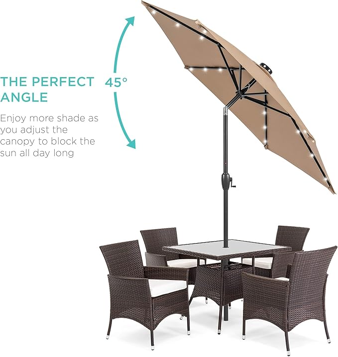 Best Choice Products 7.5ft Outdoor Solar Market Table Patio Umbrella for Deck, Pool w/Tilt, Crank, LED Lights - Tan