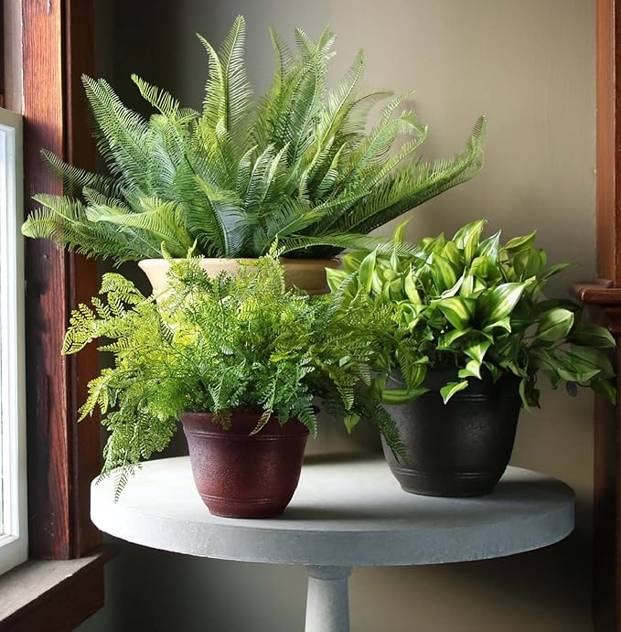 The HC Companies Sierra Round Self-Watering Pot - Lightweight Plastic Planter for Herbs & More - Durable Plant Pots for Indoor Plants & Outdoor Plants (10” Rustic Redstone, Pack of 1)