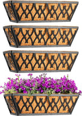4 Pack 16 Inch Window Boxes Planters Railing Planter Box with Coco Liners Deck Railing Planter Boxes Balcony Hanging Flower Box for Outdoor Plants Garden Decor