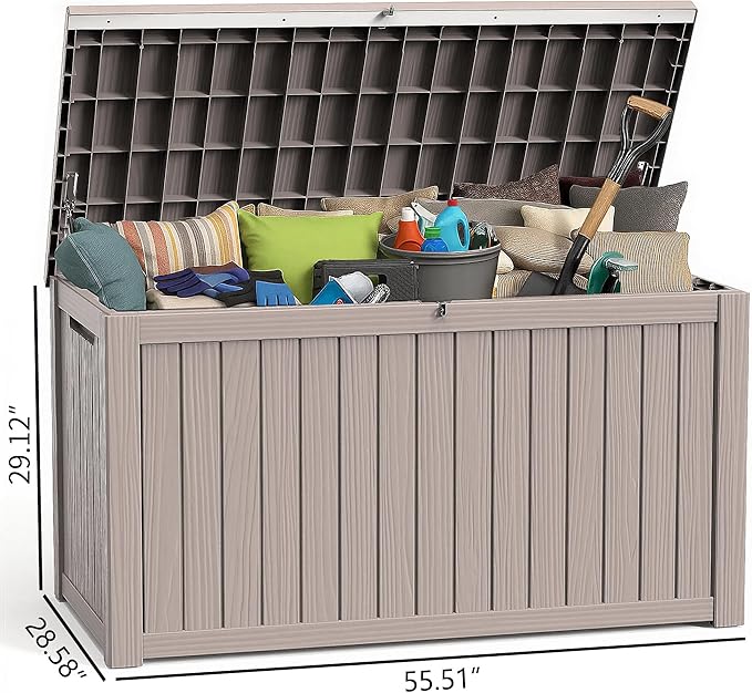 ROJIK Outdoor Storage Housing Deck Box - Waterproof Patio Furniture, Garden Tools, Cushions, Pool Accessories Storage Bench with Lockable Lid and Side Handles (Grey 200 Gal)