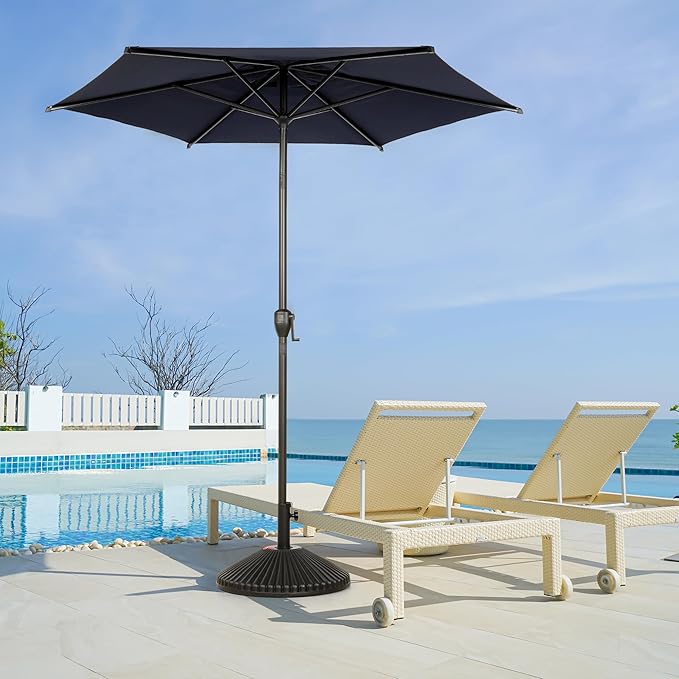 Abba Patio 7.5FT Lyon Outdoor Patio Umbrella Outdoor Table Umbrella with Push Button Tilt and Crank Market Umbrella 6 Sturdy Ribs UV Protection Waterproof for Garden Deck Backyard Pool, Navy Blue