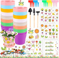 32 Set Garden Plastic Pot Craft Kit DIY Flower Plant Crafts Nursery Pots with Stickers Flower Planting Growing Kit for Spring Summer Home Classroom School Creative DIY Art Project Activities