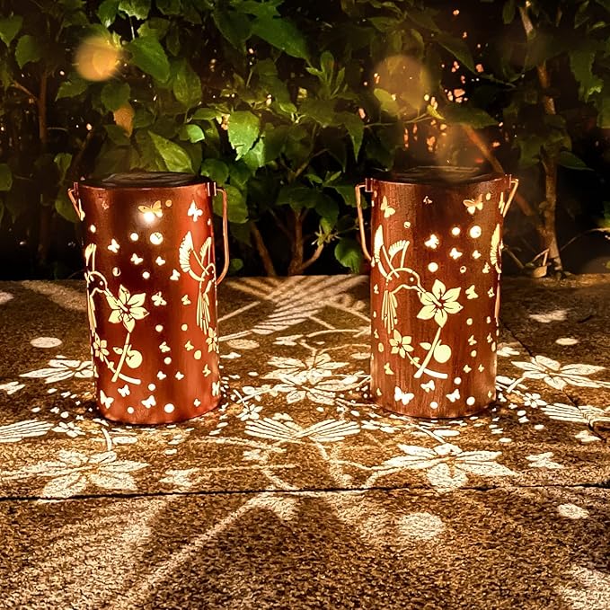 2 Pack Solar Lanterns Outdoor Waterproof Hummingbirds Birthday Gifts for Women Mom Grandma Garden Decor Hanging LED Decorative Light for Patio Yard Lawn Gardening Gifts