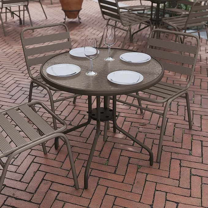 Flash Furniture Bellamy 31.5'' Round Indoor/Outdoor Tempered Glass Metal Frame Side Table, Bronze