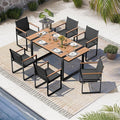 Outdoor Dining Set, HDPS + Aluminum Patio Table and Chairs Set with U-Shaped Base, 7 Piece Outdoor Furniture Set with Umbrella Hole, Patio Dining Table Set for Garden, Backyard (Gray-Teak)