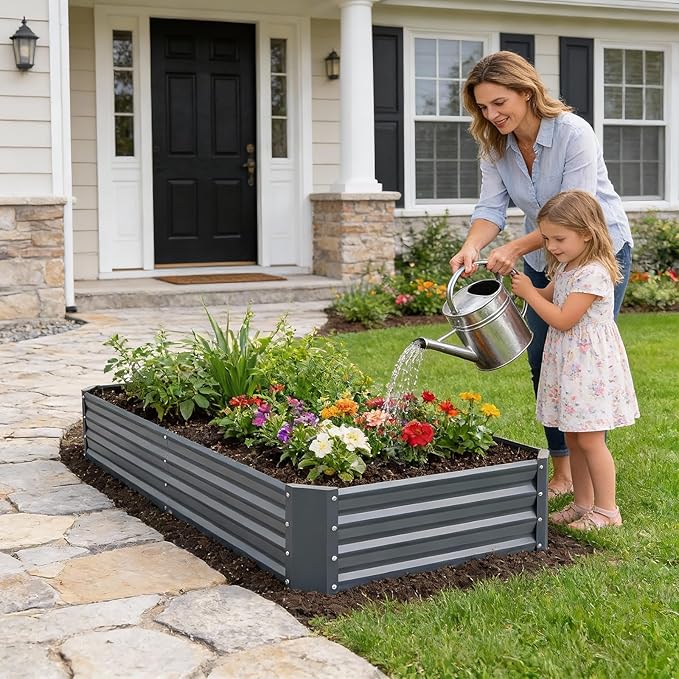 INNO STAGE Galvanized Raised Garden Bed Kit, 6x3x1FT Metal Raised Garden Beds for Vegetables, Rust-Resistant & Easy Assembly, Outdoor Raised Beds for Gardening, Flowers, Herbs (Grey)