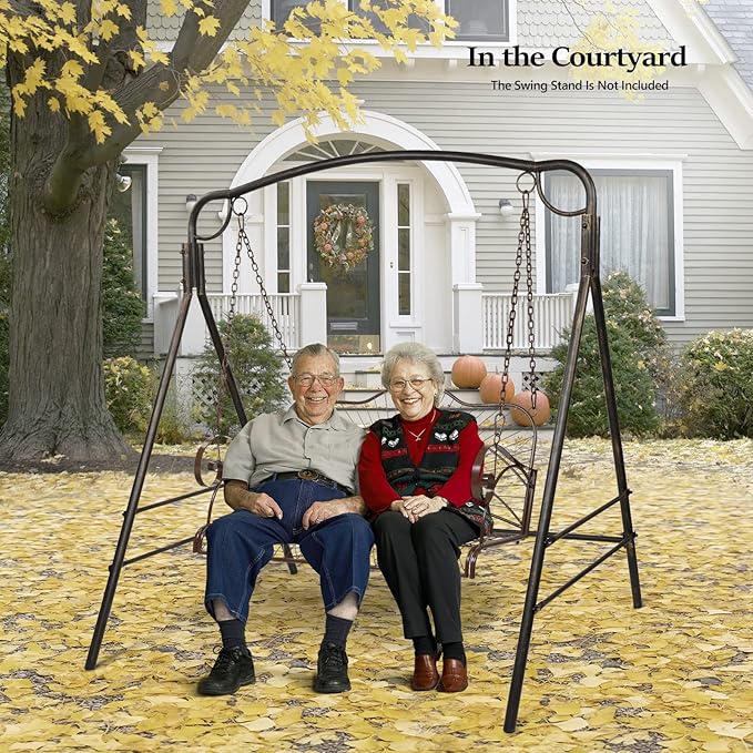 VINGLI Upgraded Metal Patio Porch Swing, 660 LBS Weight Capacity Steel Porch Swing Chair for Outdoors, Heavy Duty Swing Chair Bench for Gardens & Yards (Pattern 3)