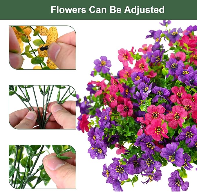 Artificial Flowers for Outdoor, UV Resistant Fake Silk Flowers, Realistic Faux Plants for Outside Indoor Porch Patio Window Box Planter Home Decor (20, Purple Rosy)
