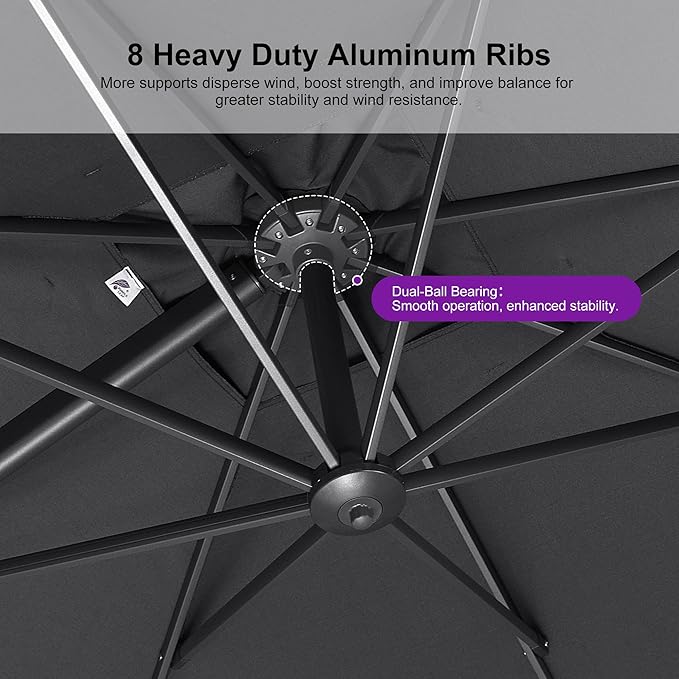 PURPLE LEAF Patio Umbrella 10' X 13' Rectangle Cantilever Umbrella Large Aluminum Outdoor Umbrellas with 360-degree Rotation & UPF40+ Premium Fabric for Deck Pool Garden Yard, Mist Grey