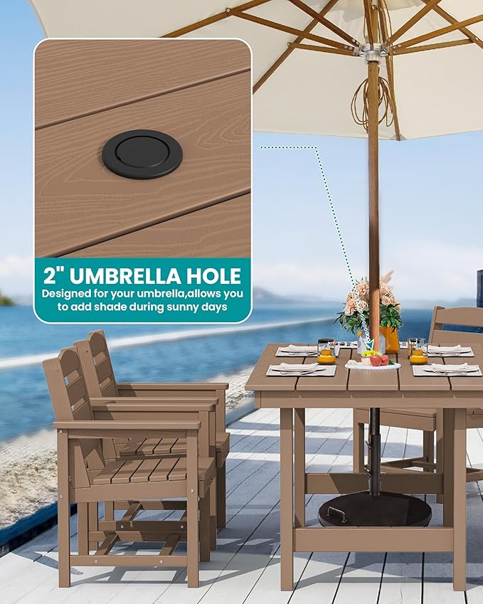 SERWALL Patio Dining Sets for 10 Person, HDPE Dining Set with 2 Tables, 8 Armless Chairs and 2 Armed Dining Chairs, Brown