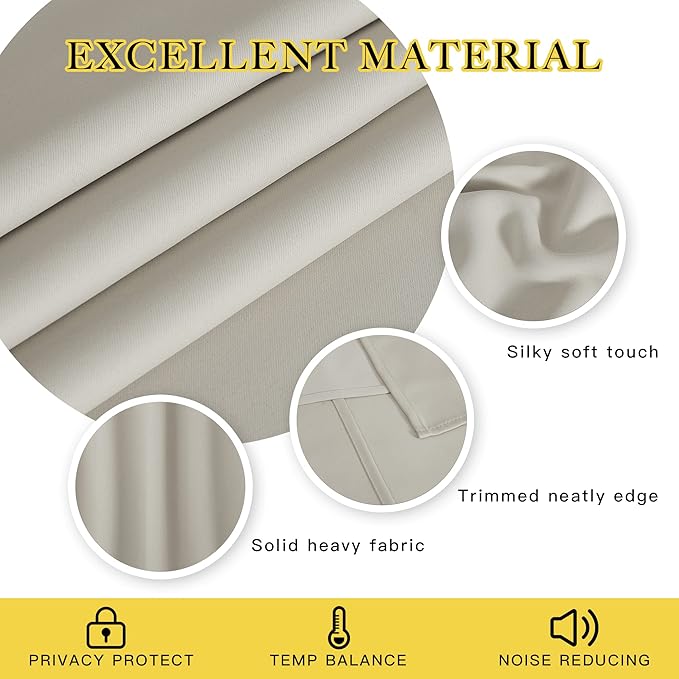 NICETOWN Blackout Curtain for Living Room, Thermal Insulated Solid Grommet Sound Reducing Energy Saving Window Treatment for Bedroom/Dining Room, Natural, 1 Panel, W52 x L90