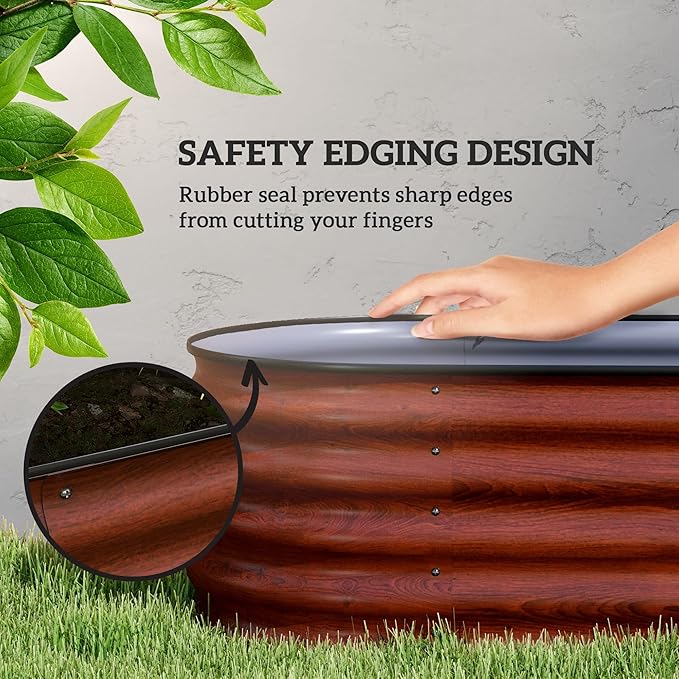 Outsunny 8' x 2' x 1.4' Galvanized Raised Garden Bed Kit, Outdoor Metal Elevated Planter Box with Safety Edging, Easy DIY Stock Tank for Growing Flowers, Herbs & Vegetables, Brown