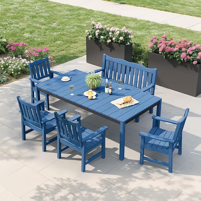 Stoog Outdoor Bench, 2-Person All-Weather HIPS Plastic Garden Bench with 800lb Capacity, Never Rot or Fade, Used for Patio, Porch, Backyard, Blue