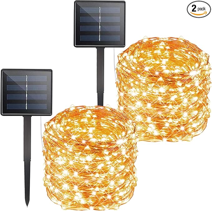 Solar String Lights Outdoor Waterproof, 2 Packs Total 132 Ft 400 LED Solar Fairy Lights with 8 Modes, Twinkle Solar Powered Outdoor Lights for Patio Yard Trees Wedding Christmas, Warm White
