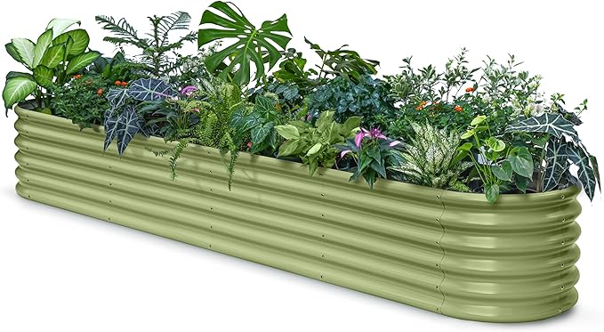 Galvanized Raised Garden Bed 8x4x1.5 ft, 18" Tall Metal Planter for Outdoor Plants Vegetable Herb Leafy Green, Modular Raised Flower Bed with Rust Resistant Coating - Moss Green