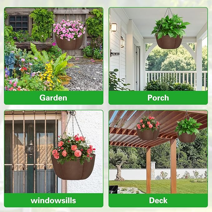 Hanging Baskets for Plants Outdoor, 12 Inch 3 Pack Hanging Planters for Outdoor Plants, Breathable Water-Draining, Hanging Pots for Plants Indoor with Chain Hanging Pot for Garden Porch Patio Balcony