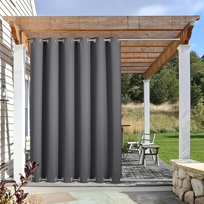 NICETOWN Heavy Weighted Outdoor Curtain Waterproof & Windproof, Thermal Insulated Sunblock with Rustproof Grommets Top and Bottom Blackout Outdoor Drape for Patio, 1 Piece, W84 x L95, Grey