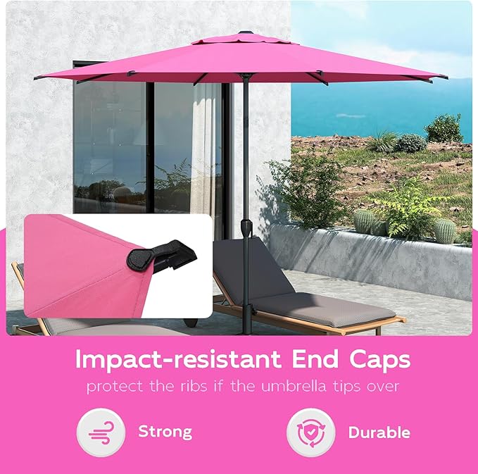 Abba Patio 9FT Lyon Outdoor Patio Umbrella Outdoor Table Umbrella with Crank Market Umbrella 8 Sturdy Ribs UV Protection Waterproof and Push Button Tilt for Garden Deck Backyard Pool,Pink