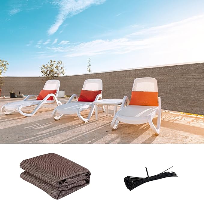 LOVE STORY Custom Size 3.3'x30' Brown Balcony Privacy Screen,UV Block Privacy Fence Screen,90% Shield for Outdoor Pool Garden Apartment Railing