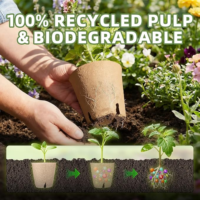 70Pcs Biodegradable 4” Peat Pots with 70Pcs Plant Labels, Biodegradable Seed Starter Pots with Drainage Holes, Nursery Pots for Seedlings, Herbs, Vegetables, Flowers, Gardening Kit