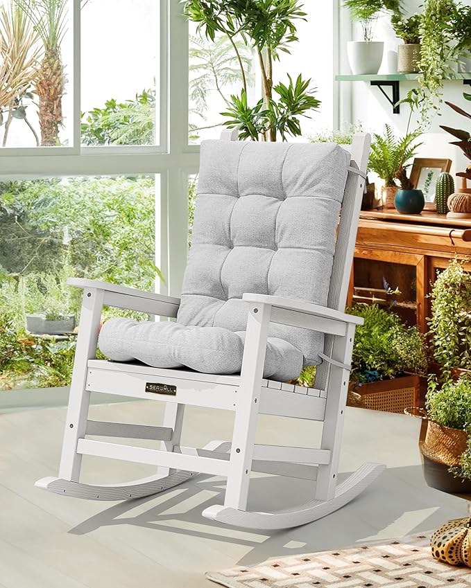 SERWALL HDPE Outdoor Rocking Chair Cushion Set of 2, Memory Foam Cushion Gray