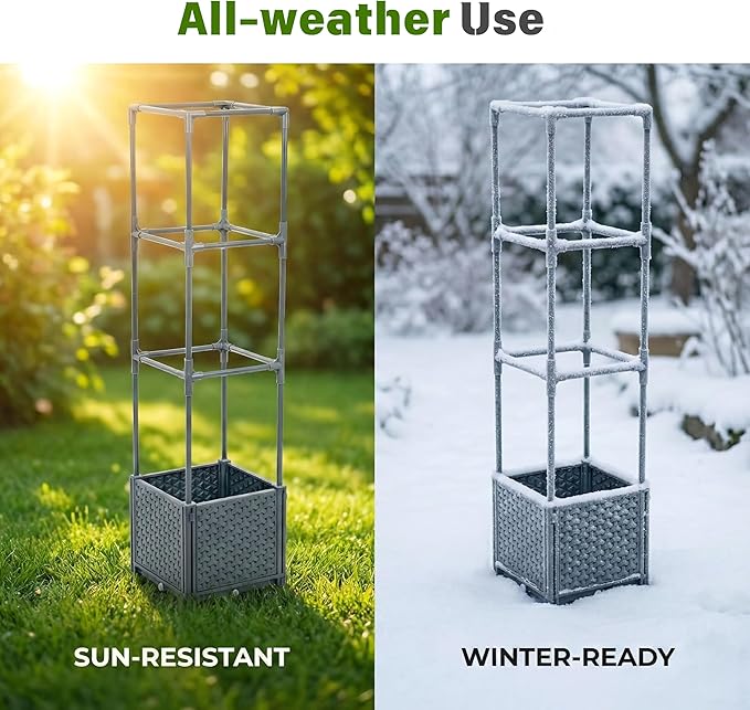 Raised Garden Bed with Tomato Planter Cage, Trellis Planter Boxes for Outdoor Patio Greenhouse Gardening Climbing Vegetables