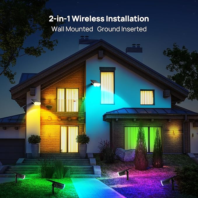 Consciot Solar Spot Lights Outdoor, Halloween Decorations 22 LEDs IP67 Waterproof Color Changing Solar Outdoor Lights, 8 Colors, 2-in-1 Adjustable Wall Lights for Garden Yard Pathway, 4 Pack (RGB)