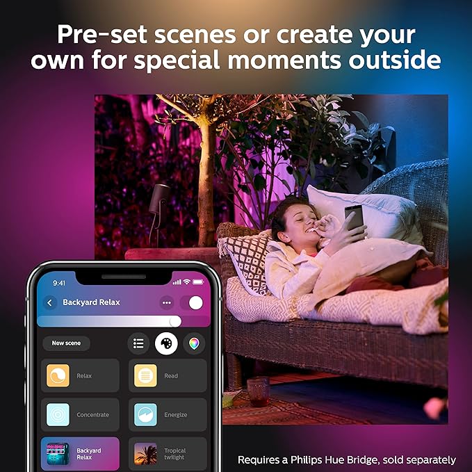 Philips Hue Lily Outdoor Smart Spotlight Base Kit, 3 Pack, White and Color Ambiance LED Walkway Lights, Low Voltage Landscape Lighting, Requires Bridge, Control with App & Voice, Weatherproof