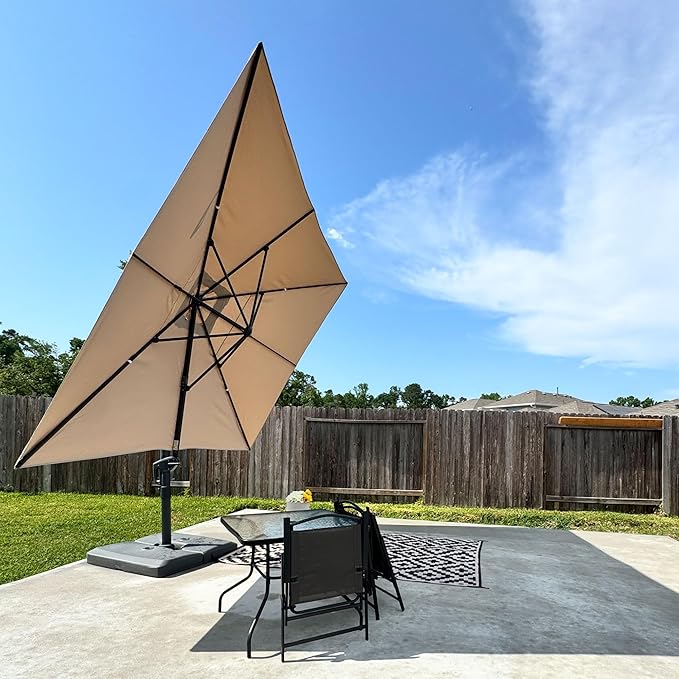 PURPLE LEAF Patio Umbrella 10' X 13' Rectangle Cantilever Umbrella Large Aluminum Outdoor Umbrellas with 360-degree Rotation & UPF40+ Premium Fabric for Deck Pool Garden Yard, Sand Dune