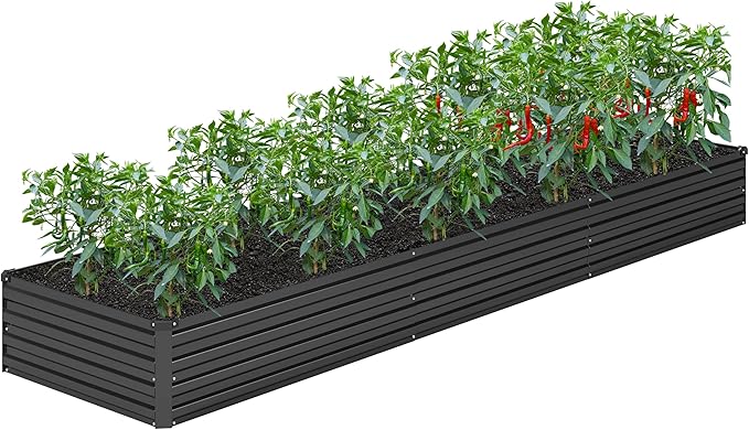 2PCS 12x2x1FT Galvanized Raised Garden Bed Kit,Vegetable Boxes-Rectangle Metal Flower Box,Large Planter Raised Beds Outdoor Garden for Planting,Fruit,Herb-Black