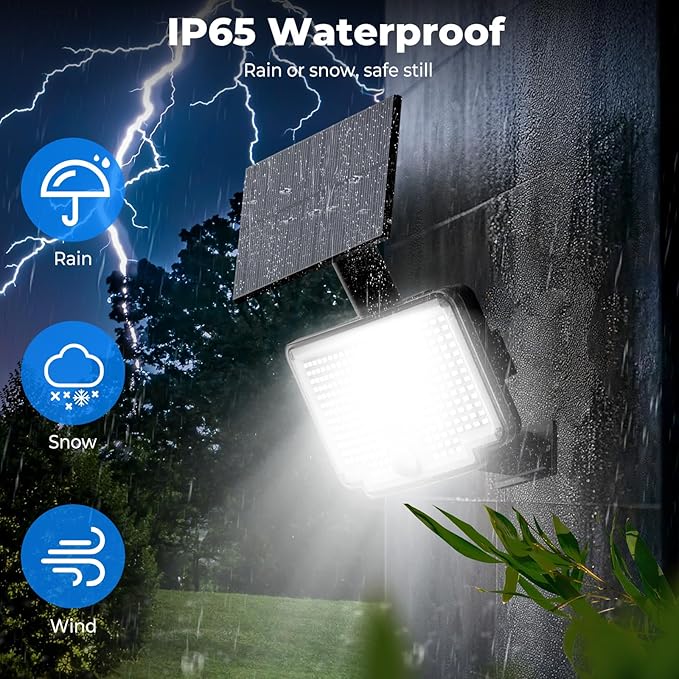 Peasur 4 Pack Solar Motion Lights Outdoor, 318 LED Solar Security Light with 3 Modes, IP65 Waterproof Powered Flood Lights for Outside Garden Patio Garage Yard Backyard