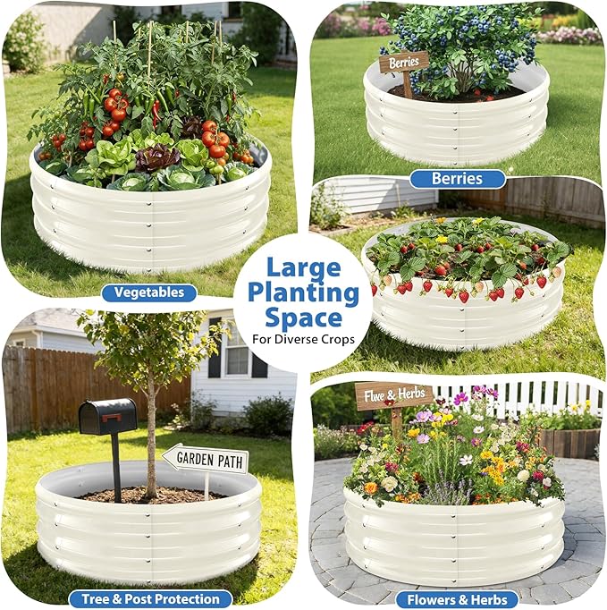Round Galvanized Raised Garden Bed, 3x3x1FT Heavy Duty Modular Metal Planter Box, Easy DIY Assembly, Above Ground Gardening Bed for Vegetables, Flowers & Herbs