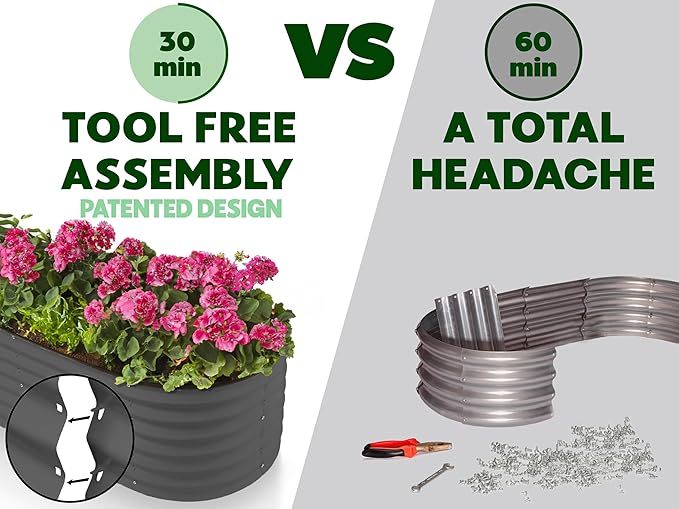 9-in-1 Galvanized Steel Raised Garden Bed // 8×2×1.5 ft Modular Planter for Gardening, Vegetables, Flowers // 18" Tall Metal Raised Garden Beds Outdoor (Gray) // Patented Design Planter Box