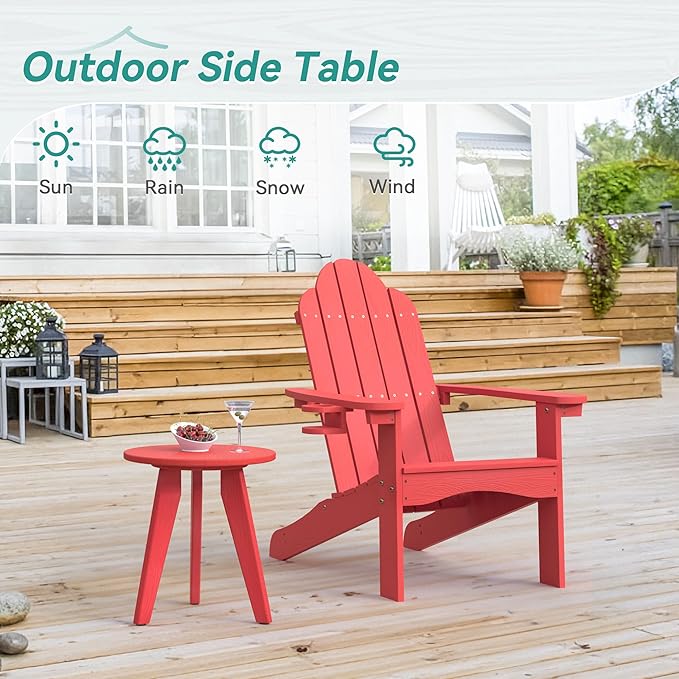 HDPS Outdoor Side Table, Small Round Side Table Weather-Resistant, Outdoor Side Tables for Patio, Porch, Deck, End Table for Plant Stand, Living Room, Bedroom, Red